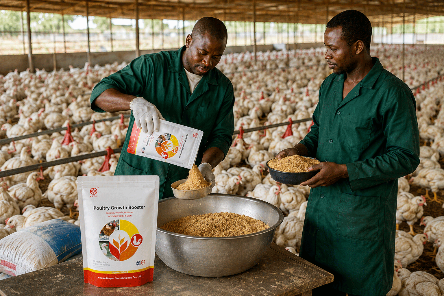 Broiler chickens in a Nigerian poultry farm showing good growth
